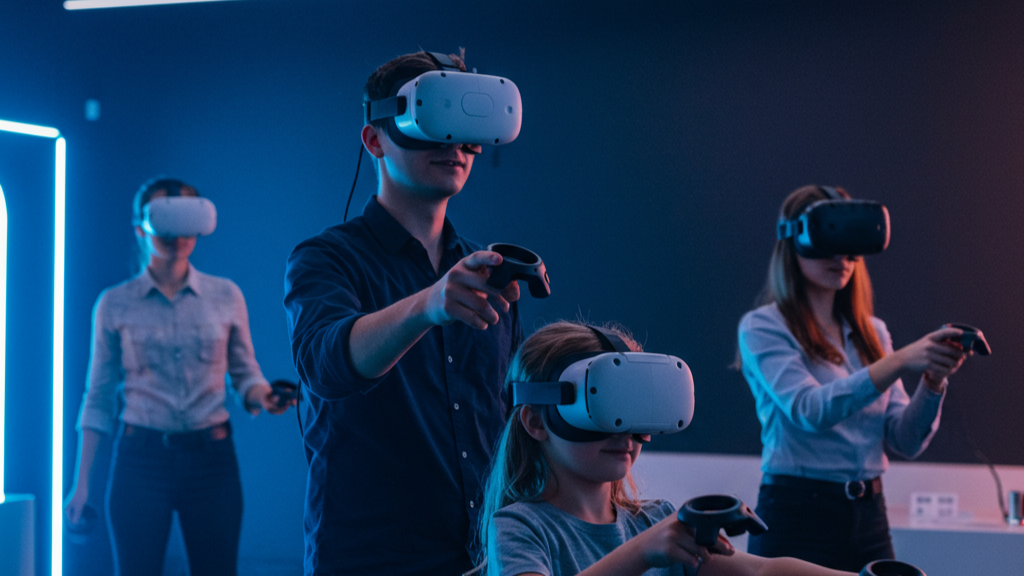 Trois personnes jouant à la réalité virtuelle